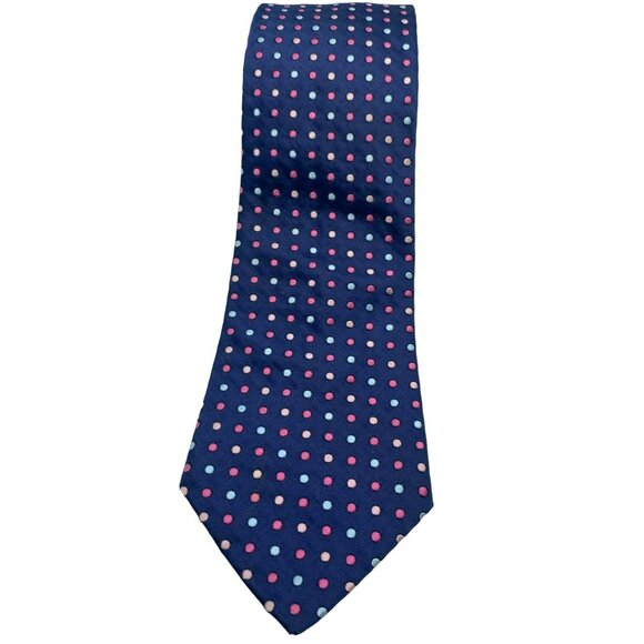 Tommy Hilfiger Navy Blue Polka Dot Silk Tie Classic Preppy Vintage Designer - Picture 2 of 6